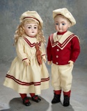 Wonderful Pair of German Bisque Character Brother and Sister Dolls, 143, by Kestner 900/1200