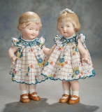 Pair, German All-Bisque Dolls with Sculpted Hair by Gebruder Heubach 800/1100
