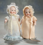 Pair, German All-Bisque Bonnie Babes in Rare Closed Mouth Variation 1200/1600