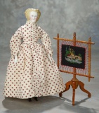 Early German Bisque Lady with Rare Coiffure and Original Body, with Needlework 700/900