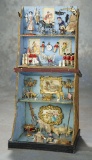 Rare and Charming French Miniature Bazaar Stall with Dolls and Toys 800/1300