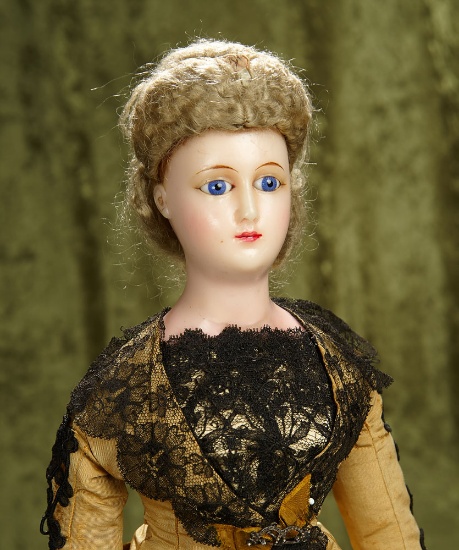 23" German wax fashion lady "Staatdamen" with unique painted gloves and boots, rare. $900/1200