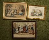 Three framed engravings of fashionable ladies, children from French journals, mid-1800s. $300/400