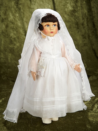 17" French Cloth Child Doll by Raynal in Original Communion Costume. $500/750