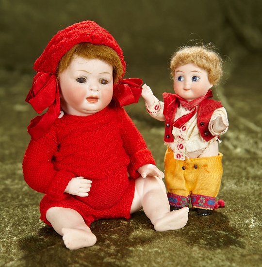 7" German all-bisque miniature doll by Kestner, all-bisque googly in orig costume. $400/600
