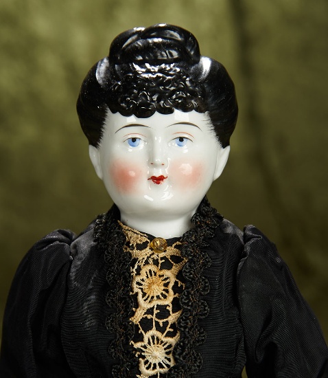 16" German Porcelain Lady Doll with Sculpted Topknot. $400/500
