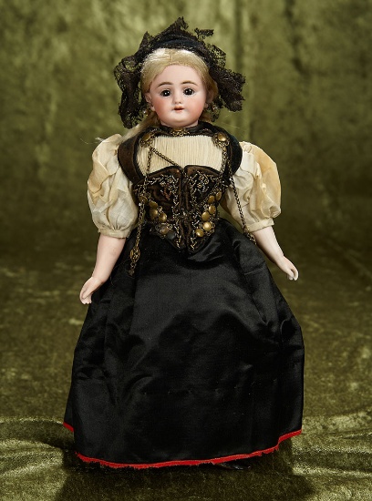 13" German Bisque Child Doll in Original Traditional Costume. $500/750