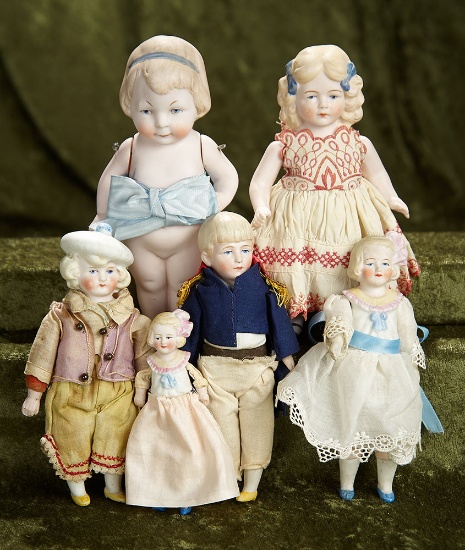 4"-7" Six German bisque miniature dolls by Hertwig. $400/500