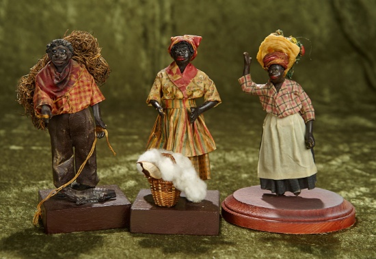 Three 6" Black-complexioned wax figures by Vargas of New Orleans. $300/400
