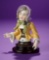 German Porcelain Half-Doll Depicting Purple Bonnet Girl, Unique Pose by Dressel & Kister 400/600