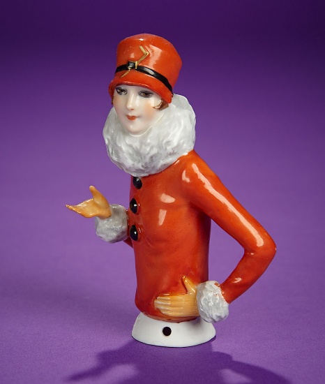 German Porcelain Half-Doll "Flapper Lady in Stylish Costume"  200/300