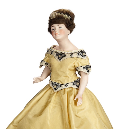 German Bisque Half-Doll with Jointed Arms as Tea-Cozy 400/600