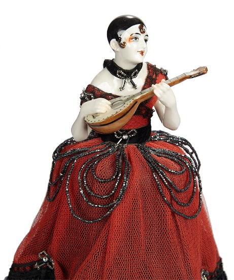 German Porcelain Half-Doll "Pierrette with Mandolin"  400/600