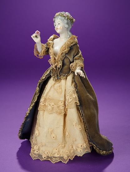 German Porcelain Half-Doll With Original Costume and Bon-Bon Box 400/500