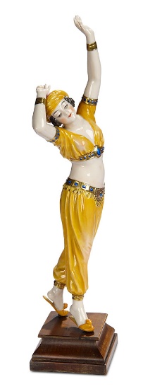 German Porcelain Harem Dancer with Sculpted Costume by Dressel & Kister 600/800