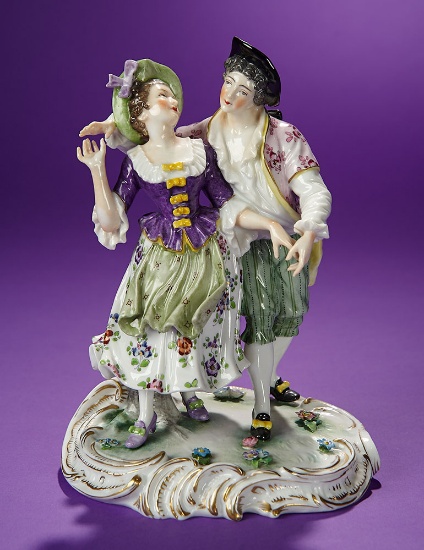 German Porcelain Figurine Depicting 18th Century Romantic Couple by Dressel & Kister 400/600