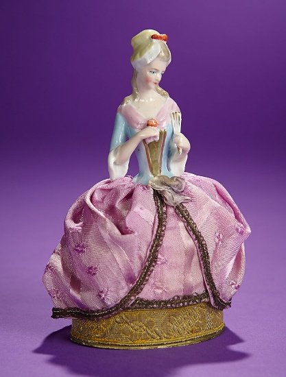 Petite German Porcelain Half-Doll "18th-Century Lady with Fan" as Powder Box 200/400