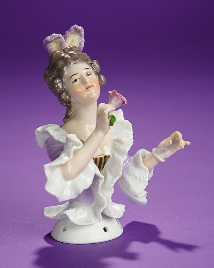 German Porcelain Half-Doll "Lady with Plumed Coiffure" by Dressel & Kister 400/600