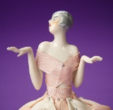 German Porcelain Silver-Haired Flapper Half-Doll as Pincushion  200/400