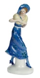German Porcelain Fashionable Lady Figurine in Blue Ensemble 200/400
