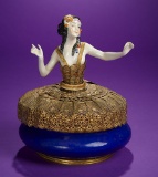 German Porcelain Half-Doll on Gilt-Cased Metal Porcelain Vanity Box for the French Market 600/900