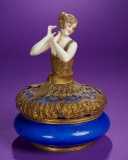 German Porcelain Half-Doll on Gilt-Cased Metal Porcelain Vanity Box for the French Market 600/900