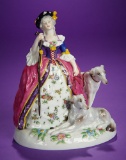 German Porcelain Vignette of 18th Century Lady, Greyhound Dogs by Ernst Bohne Sohne 300/400