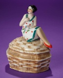 German Porcelain Lady Seated Atop Trinket Box 150/250