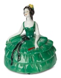 German Porcelain Black-Haired lady in Green Gown as Dresser Jar 150/250