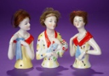 Three German Porcelain Half-Dolls with Mohair Wigs and Costume Variations 200/300