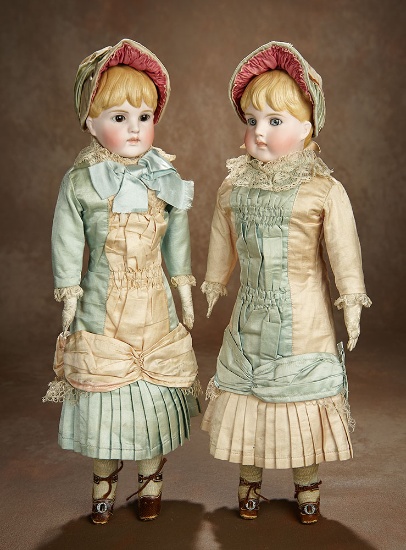 Beautiful Pair of Sonneberg Bisque Sister Dolls, Model 153, by Kling 1500/1800