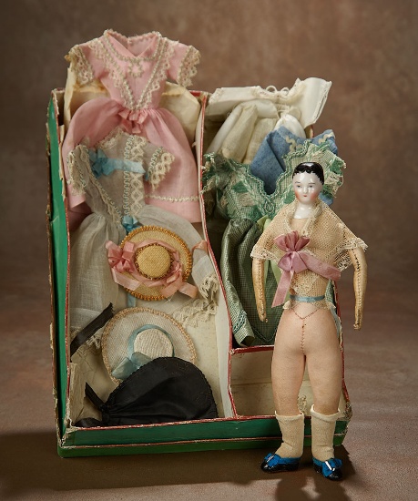 German Porcelain Lady, Early Original Trousseau in Original Box from Aux Enfants Sage 1700/2500
