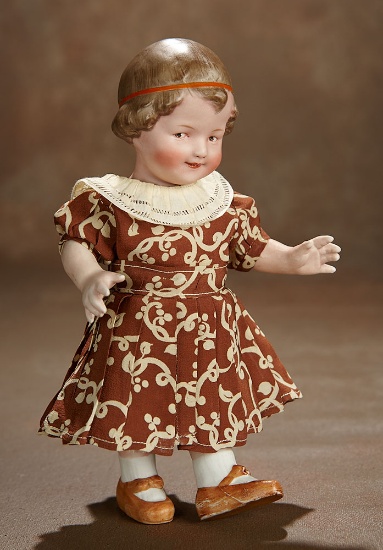 German All-Bisque Miniature Coquette by Gebruder Heubach with Sculpted Curly Hair 600/800