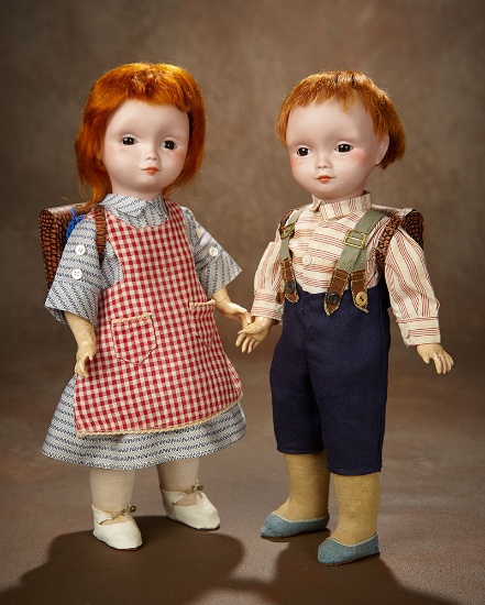 All-Original Pair of French Bisque Character Dolls Designed by Poulbot  15,000/17,000