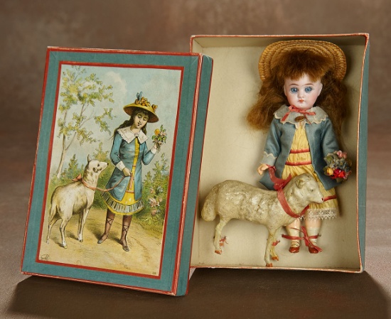 Sonneberg Bisque Doll as "Mary Had a Little Lamb" in Presentation Box 1100/1500