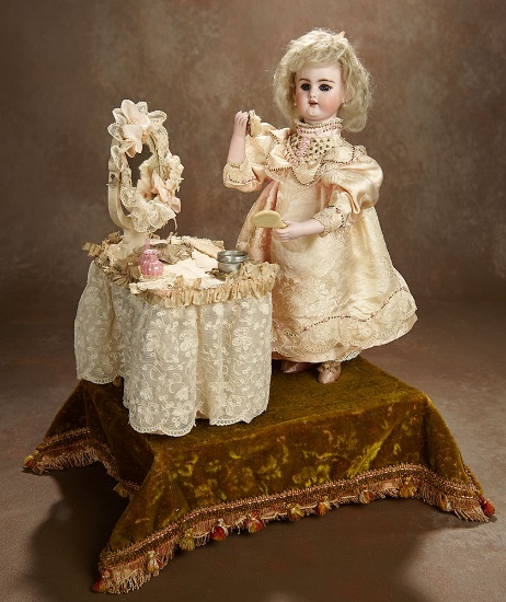 French Bisque Musical Automaton "Little Girl at the Toilette Table" by Lambert 5000/7500