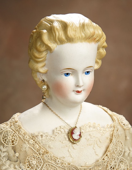 German Bisque Lady Doll with Blonde Sculpted Hair in Very Rare Coiffure 800/1200