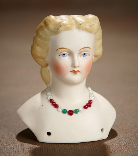 German Bisque Doll Head with Sculpted Hair and Necklace 300/500