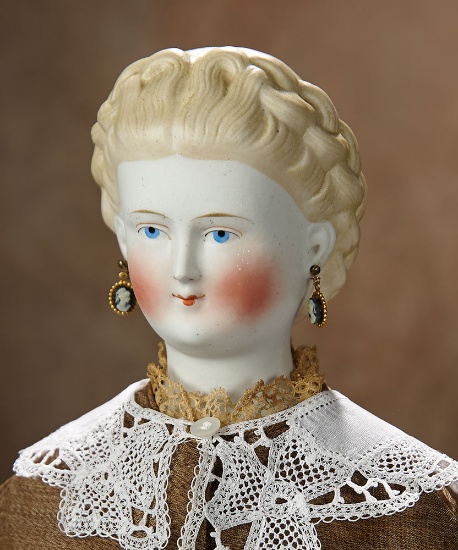 German Bisque Lady Doll with Blonde Sculpted Hair in Coronet Braid 800/1200