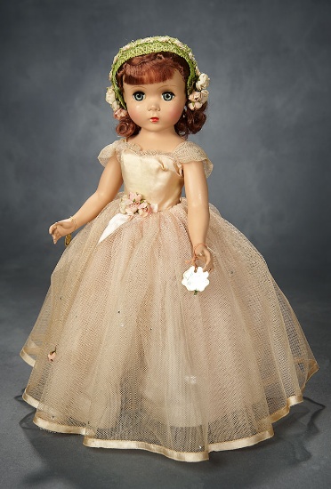 Red-Haired "Rosamund" Bridesmaid in Rose Taffeta and Tulle Gown, Original Box, 1953 600/950