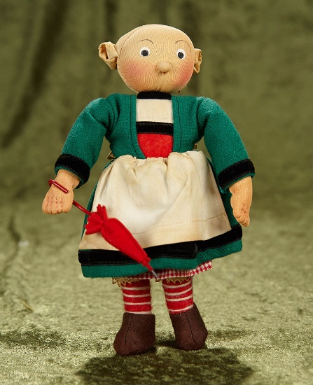 8" French cloth character doll "Becassine" from Au Nain Bleu Paris toy store. $300/400