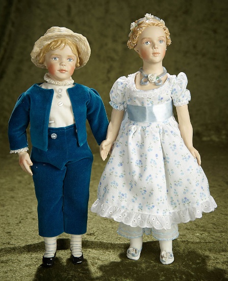 13" Pair, Porcelain dolls by Kathy Redmond. $400/500