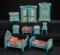 Large Collection of German Wooden Handpainted Blue Dollhouse Furnishings 500/800