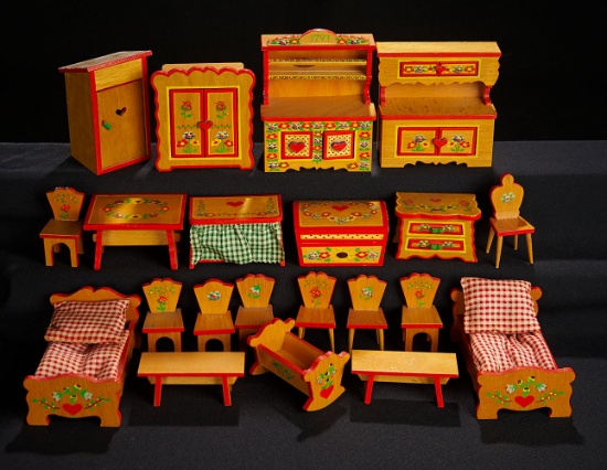 Large Collection of German Wooden Handpainted Dollhouse Furnishings 500/800