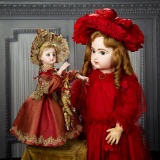 Grand French Bisque Bebe by Emile Jumeau in Lavish Red Costume 4500/5500