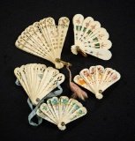 Five French Antique Miniature Fans for Poupees 300/500