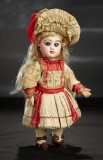 Petite French Bisque Bebe Jumeau in Original Couturier Costume, Signed E.J. Shoes 4000/5500