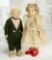 Pair, German Felt Character Children by Steiff in Original Costumes 1400/1800