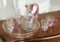 French Blown Glass Tray with Enameled Pitcher and Mugs 400/500