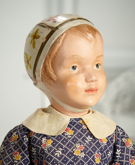 Very Rare American Wooden Schoenhut Girl, Model 106, with Carved Hair and Bonnet 1800/2500 